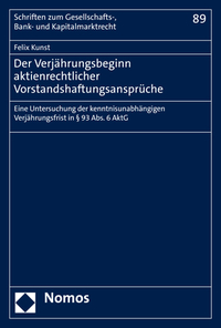 Vorderes Coverbild Der Verjährungsbeginn aktienrechtlicher Vorstandshaftungsansprüche