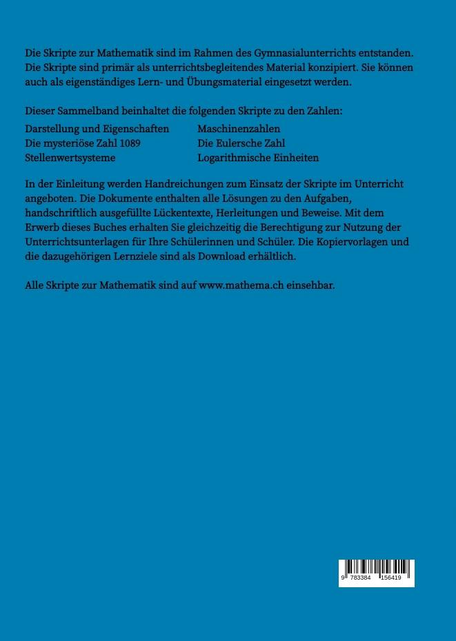 Rückseitencover Skripte zur Mathematik - Zahlen