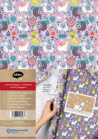 Vorderes Coverbild Kinder Geschenkpapier Set "Weihnachten/ Tiere" mit Einhorn, Lama und Faultier