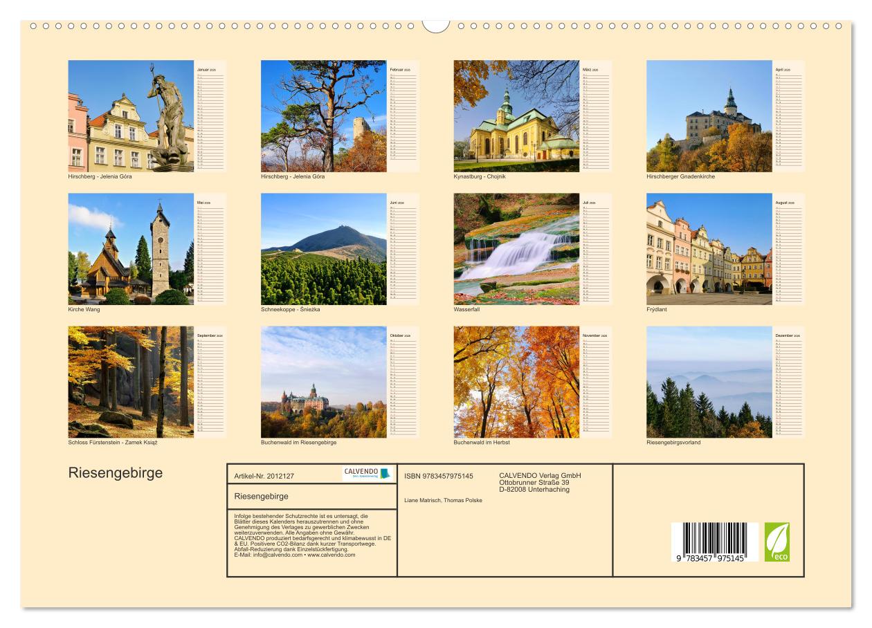 Beispielinhalt (Bild) Riesengebirge (hochwertiger Premium Wandkalender 2026 DIN A2 quer), Kunstdruck in Hochglanz