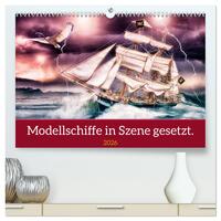 Vorderes Coverbild Modellschiffe in Szene gesetzt. (hochwertiger Premium Wandkalender 2026 DIN A2 quer), Kunstdruck in Hochglanz