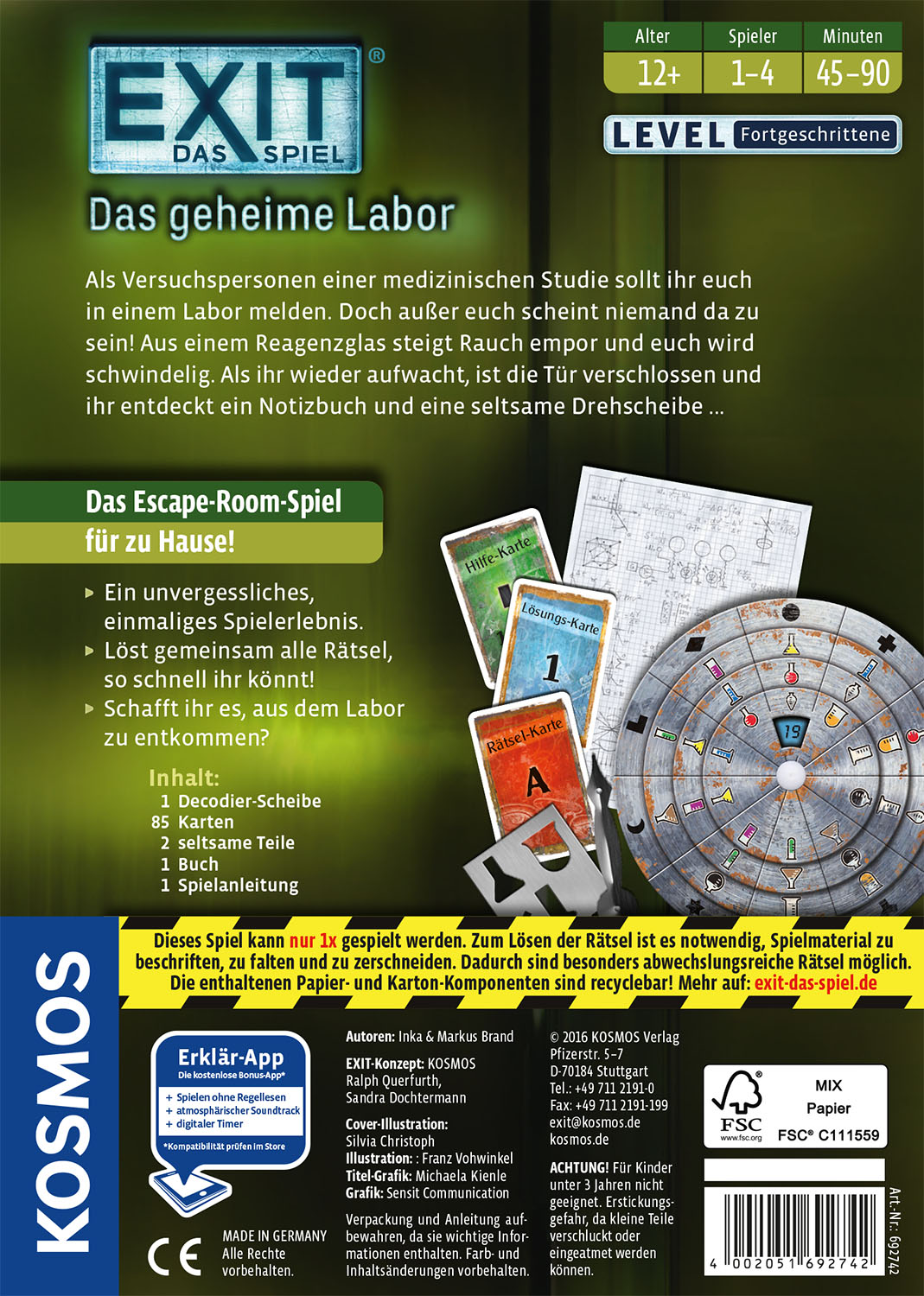 Rückseitencover EXIT® Das geheime Labor (F)