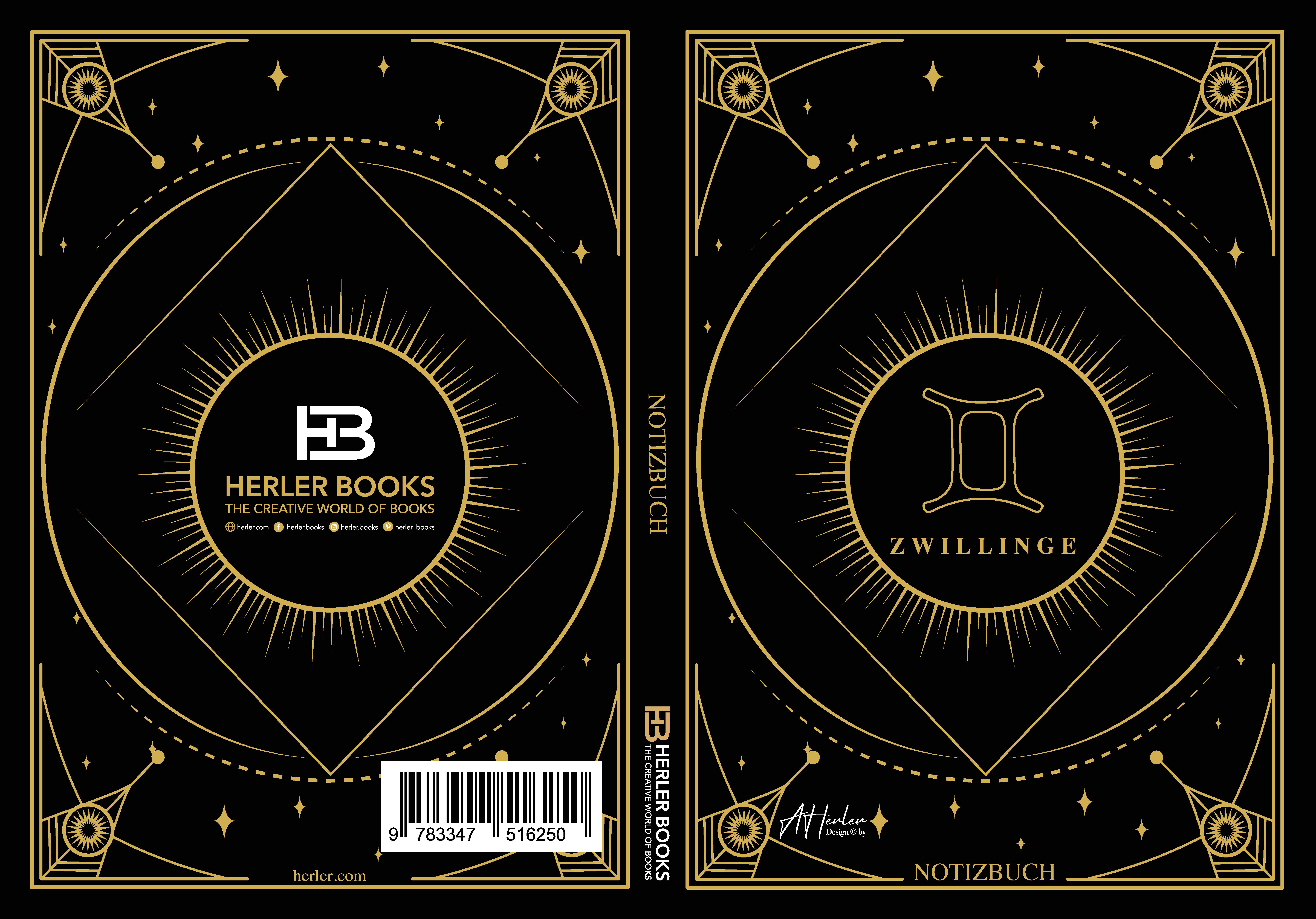 Gesamtes Coverbild Edles Notizbuch Sternzeichen Zwillinge | Designed by Alfred Herler