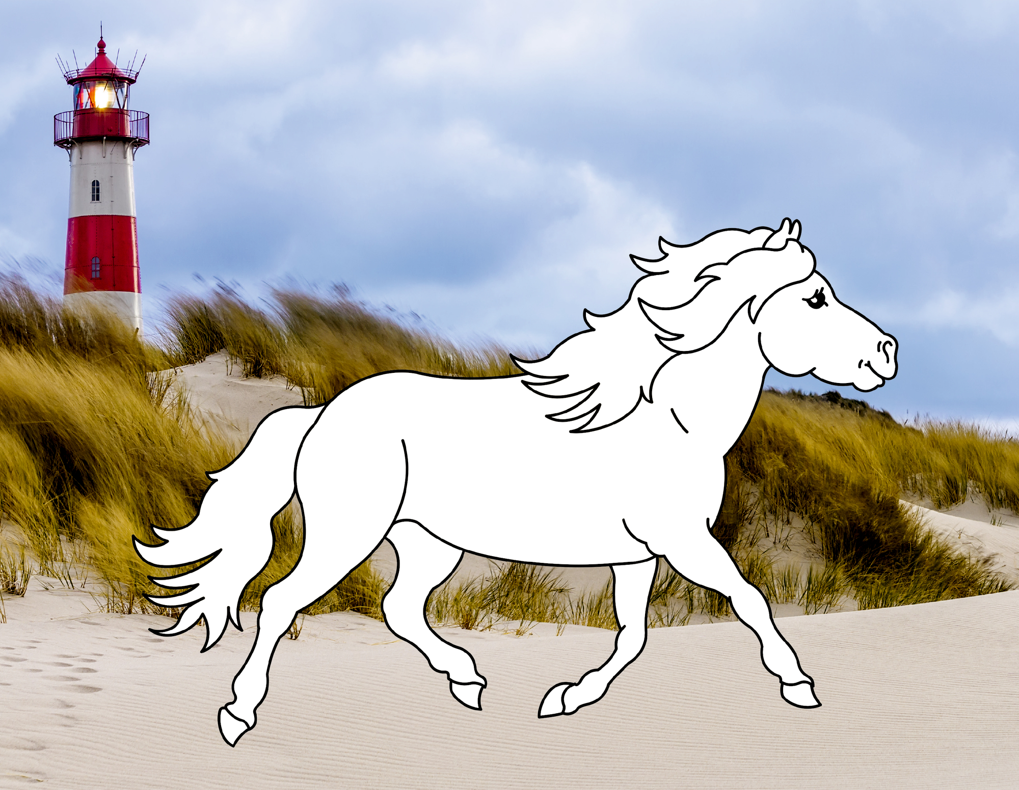 Beispielinhalt (Bild) Traumpferde-Malbuch: Strand & Meer