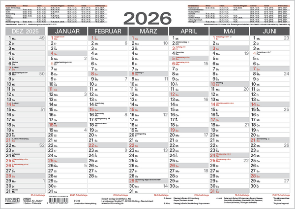 Beispielinhalt (Bild) Tafelkalender A3 "Stabil" 2026