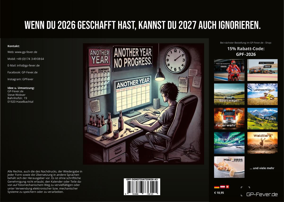 Rückseitencover DEMOTIVATION 2026 - dein demotivierender Begleiter - Kalender DIN A3