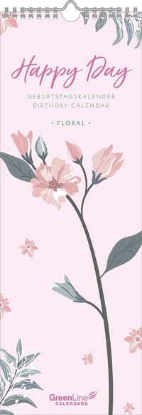 Vorderes Coverbild GreenLine - Floral 2026 Geburtstagskalender, 14,8x42cm, praktischer Wandkalender für Geburtstage und Jahrestage, immerwährendes Kalendarium, mit Spiralbindung