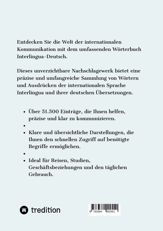 Rückseitencover Wörterbuch Interlingua - Deutsch