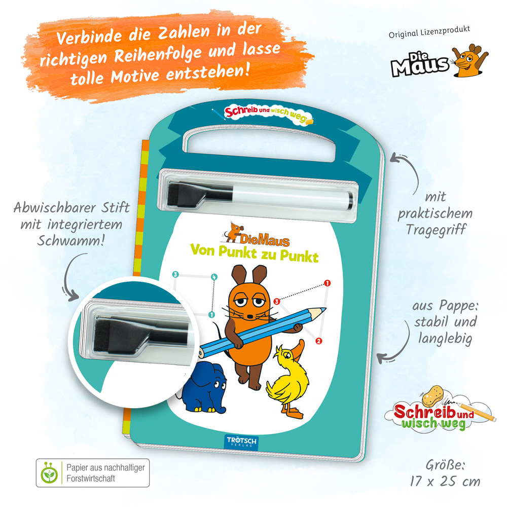 Beispielinhalt (Bild) Trötsch Die Maus Schreib und wisch weg Pappenbuch Von Punkt zu Punkt