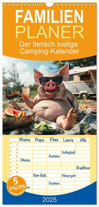 Vorderes Coverbild Familienplaner 2025 - Der tierisch lustige Camping-Kalender mit 5 Spalten (Wandkalender, 21 x 45 cm) CALVENDO