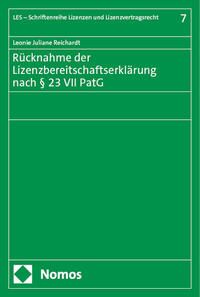 Vorderes Coverbild Rücknahme der Lizenzbereitschaftserklärung nach § 23 VII PatG
