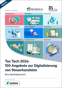 Vorderes Coverbild Tax Tech 2024: 100 Angebote zur Digitalisierung von Steuerkanzleien
