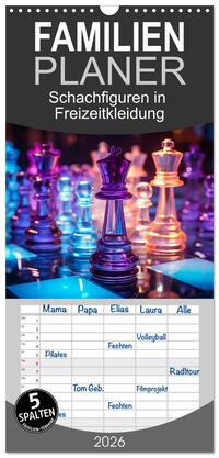 Vorderes Coverbild Familienplaner 2026 - Schachfiguren in Freizeitkleidung mit 5 Spalten (Wandkalender, 21 x 45 cm) CALVENDO