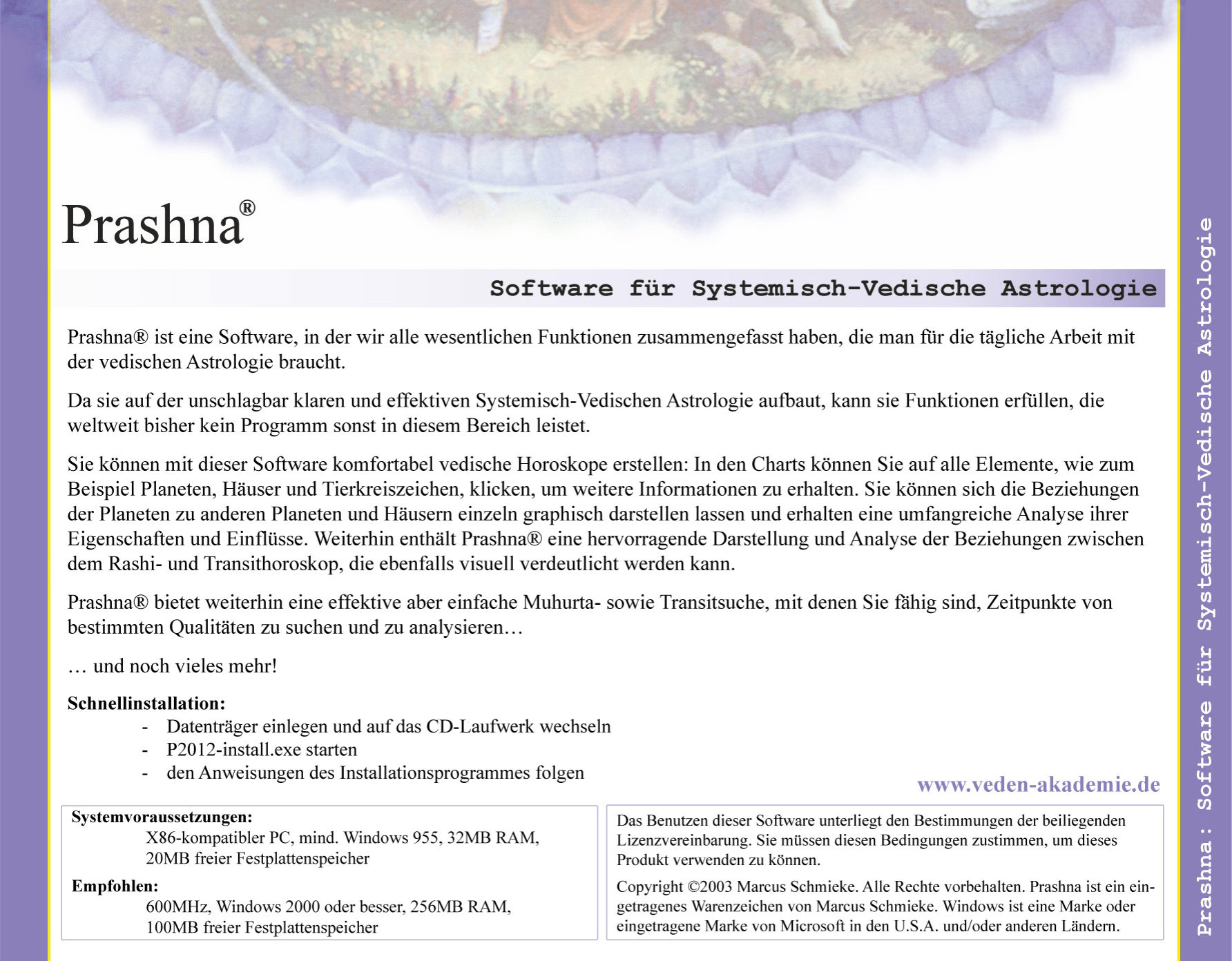 Rückseitencover Software für Vedische Astrologie: Prashna-Professional