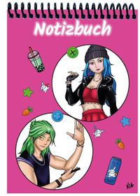 Vorderes Coverbild A 5 Notizblock Manga Quinn und Enora, pink, kariert