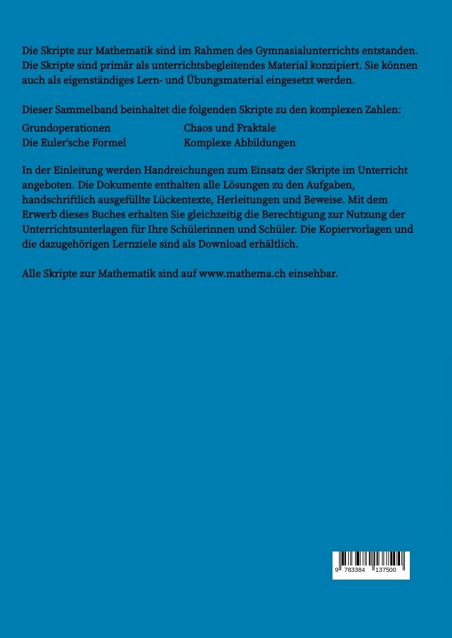 Rückseitencover Skripte zur Mathematik - Komplexe Zahlen