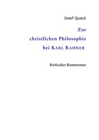 Vorderes Coverbild Zur christlichen Philosophie bei Karl Rahner