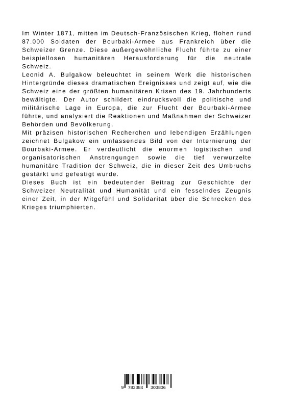 Rückseitencover Die Bourbaki-Armee in der Schweiz