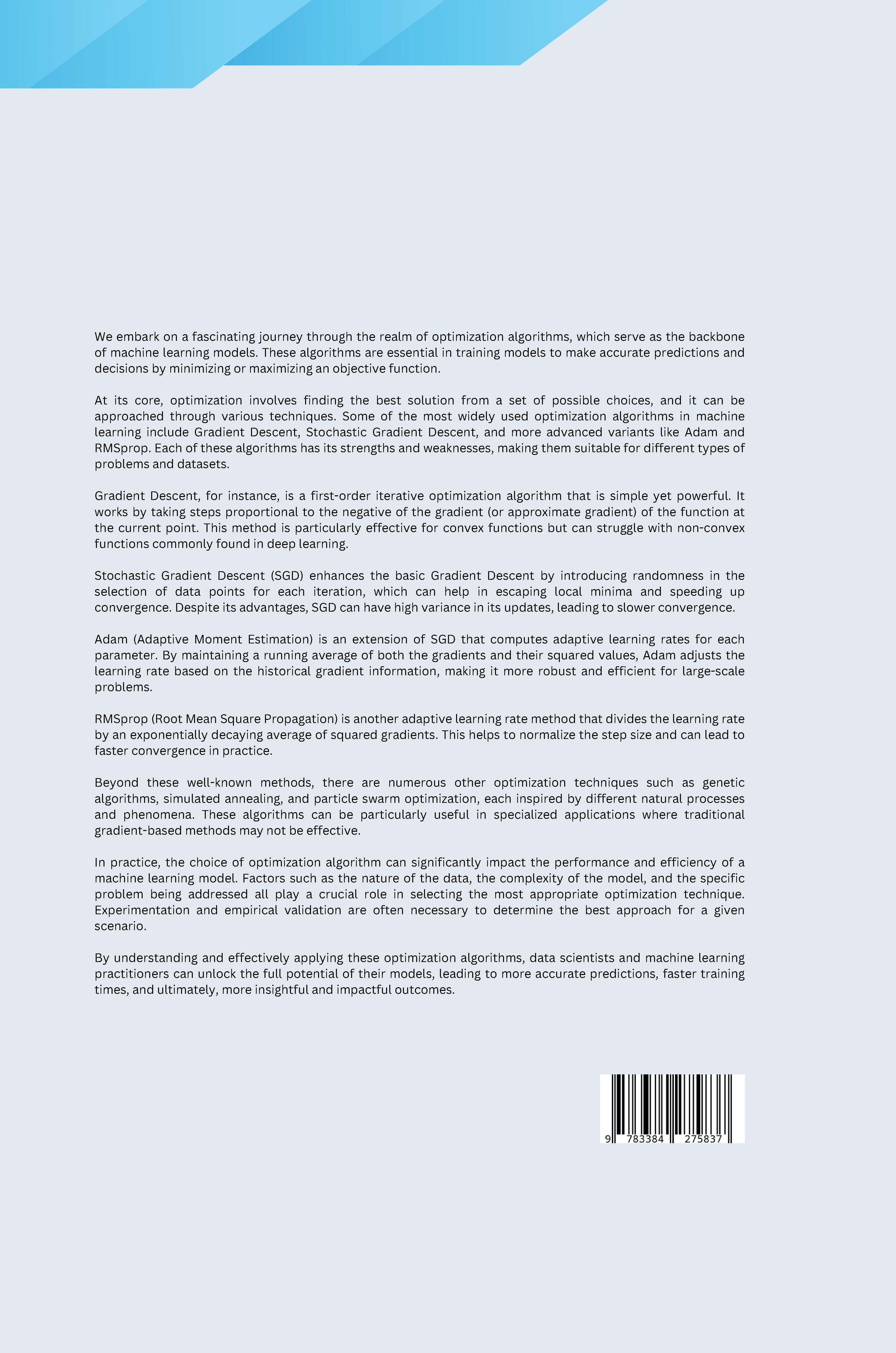 Rückseitencover Exploring Optimization Algorithms in Machine Learning: From Theory to Practice