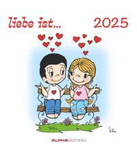 Vorderes Coverbild Alpha Edition - liebe ist...2025 Postkartenkalender, 16x17cm, Wandkalender mit Postkarten zum Heraustrennen, mit Aufsteller und deutschem Kalendarium