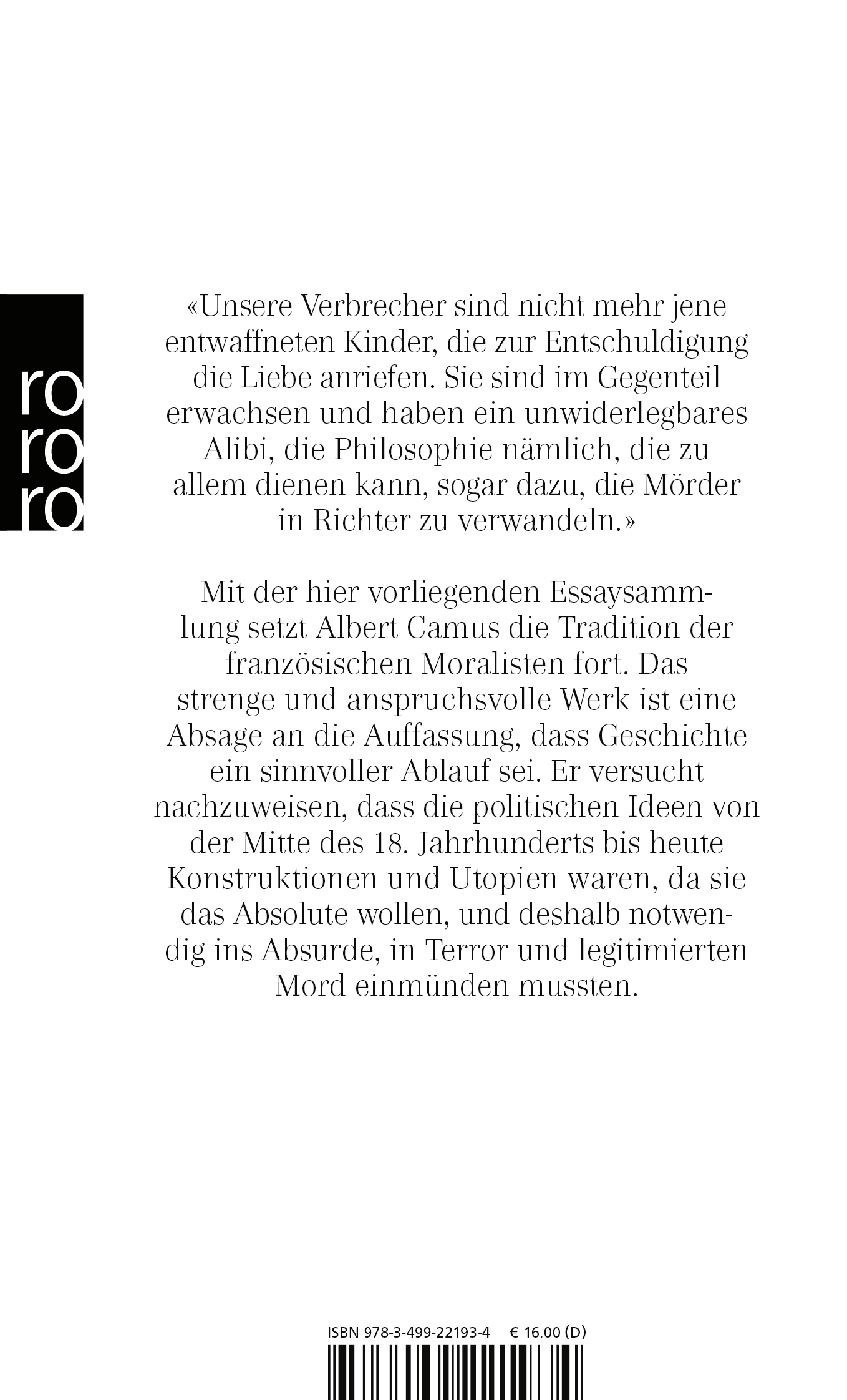 Rückseitencover Der Mensch in der Revolte