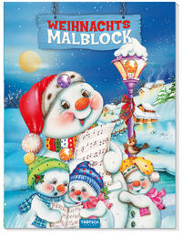 Vorderes Coverbild Schneemann-Malblock mit 3 Glitzersteinen und Farbvorlage Weihnachtsmalblock