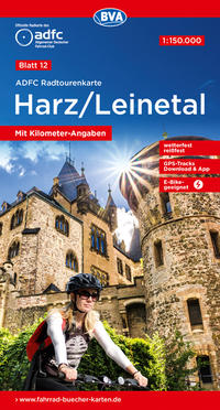 Vorderes Coverbild ADFC-Radtourenkarte 12 Harz /Leinetal 1:150.000, reiß- und wetterfest, E-Bike geeignet, GPS-Tracks Download, mit Bett+Bike Symbolen, mit Kilometer-Angaben