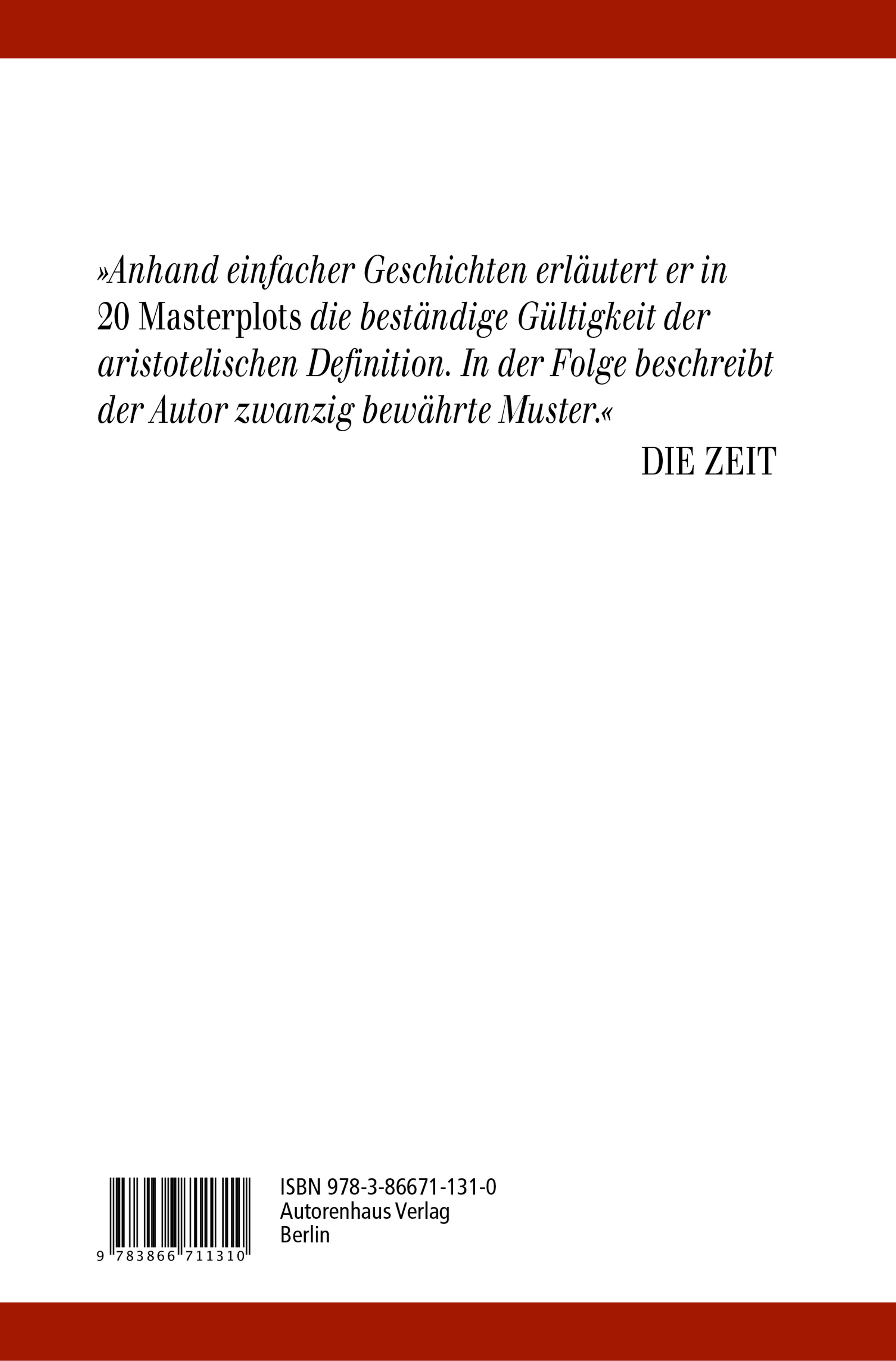 Rückseitencover 20 Masterplots - Die Basis des Story-Building in Roman und Film
