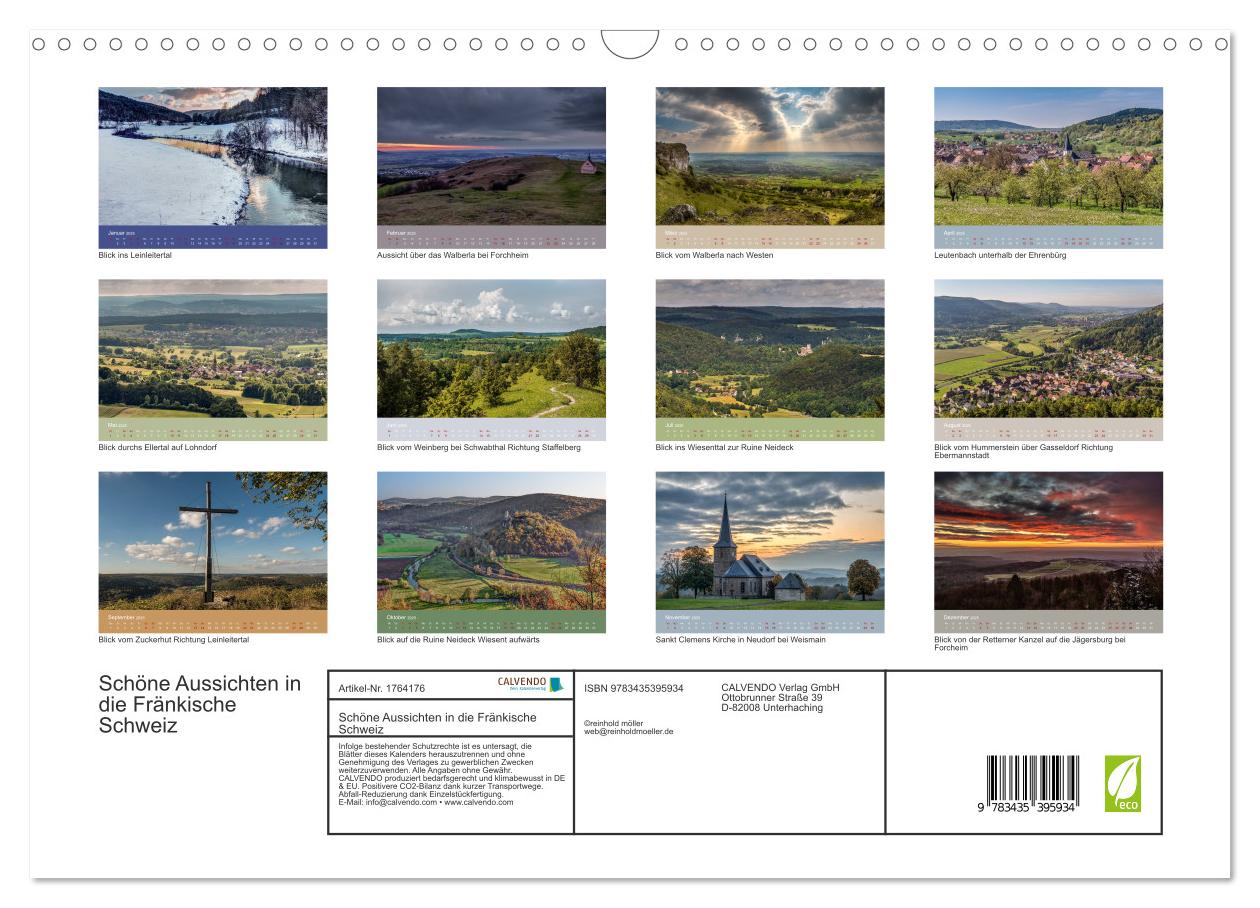 Beispielinhalt (Bild) Schöne Aussichten in die Fränkische Schweiz (Wandkalender 2025 DIN A3 quer), CALVENDO Monatskalender