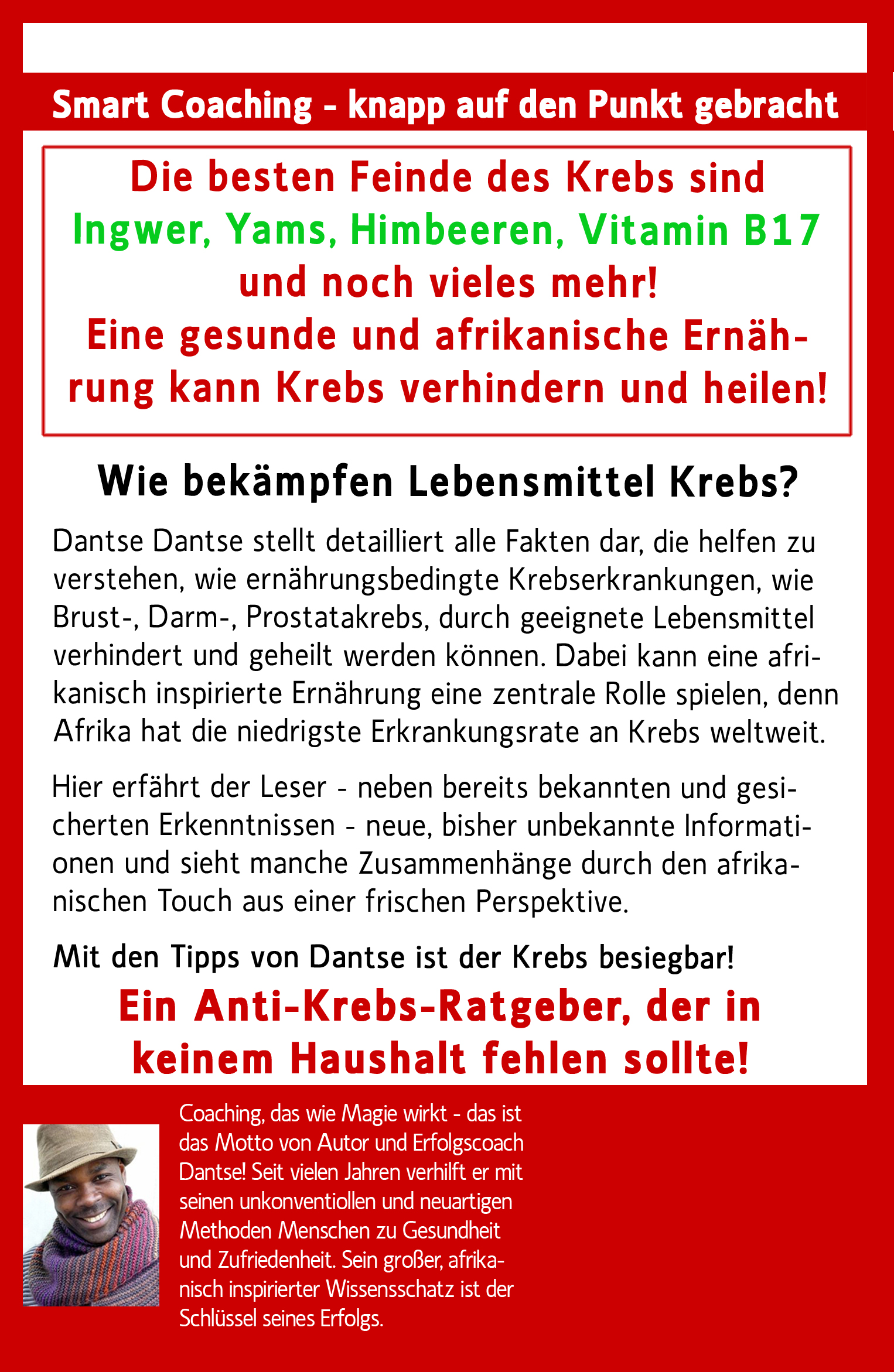 Rückseitencover Wie Ernährung Krebs heilt: KREBS – ich will dich besiegen, ich kann dich besiegen, ich werde dich besiegen!