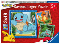 Vorderes Coverbild Kinderpuzzle 3x49 Teile - Pokémon - Glumanda, Bisasam und Schiggy