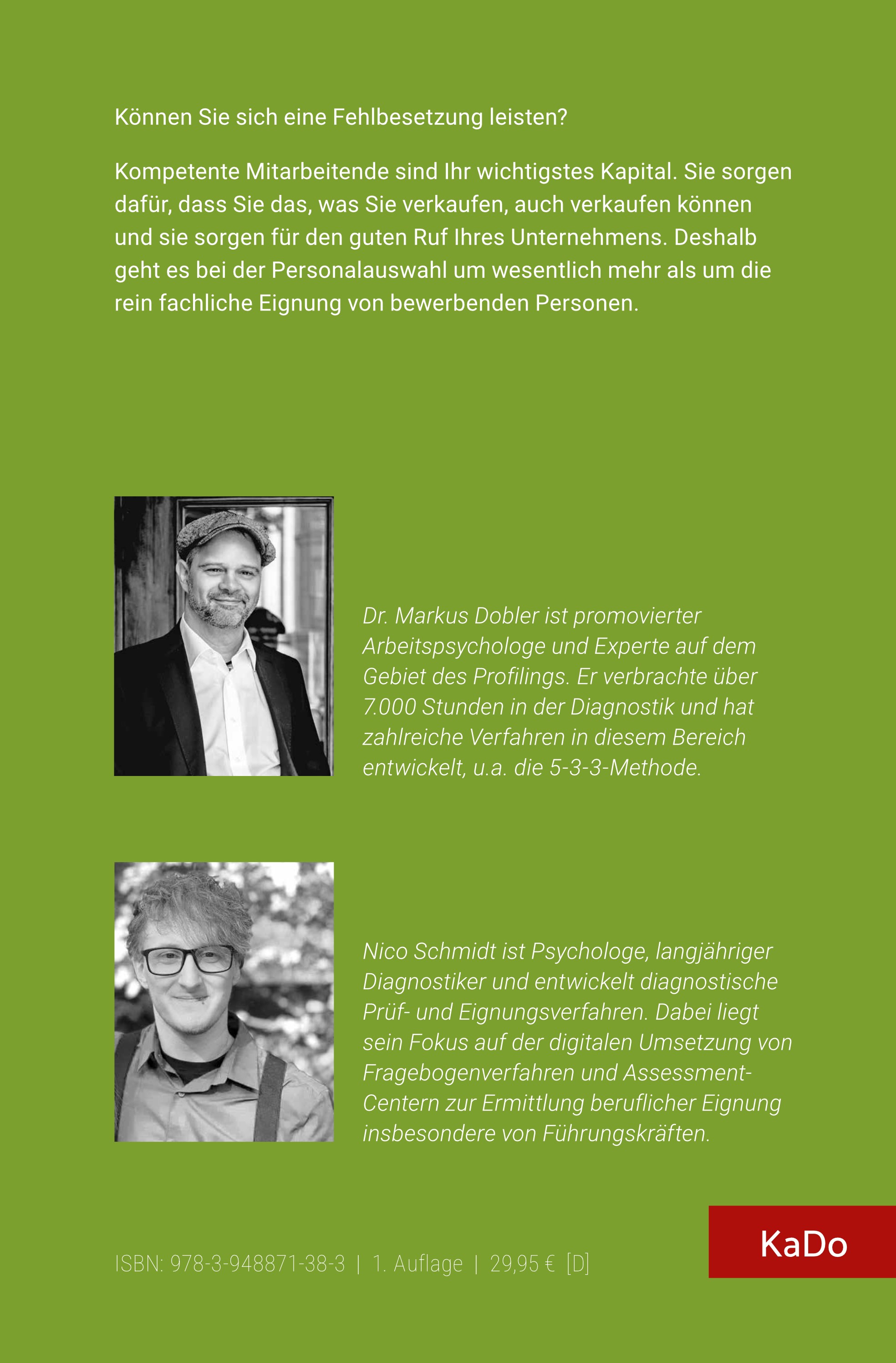 Rückseitencover Diagnostik und Profiling bei der Personalauswahl im Überblick
