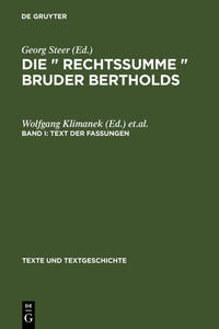Vorderes Coverbild Die »Rechtssumme« Bruder Bertholds / Text der Fassungen