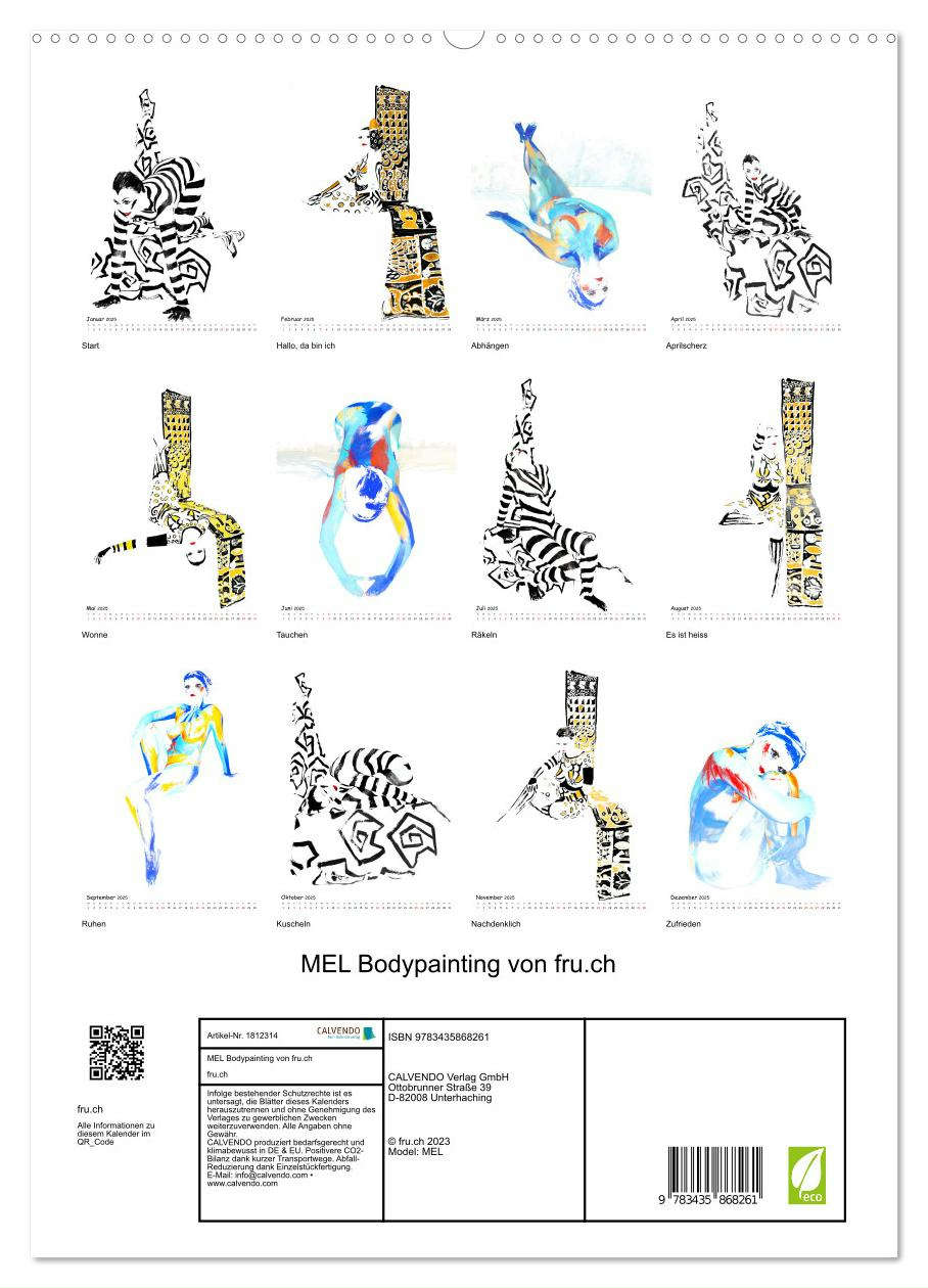 Beispielinhalt (Bild) MEL Bodypainting von fru.ch (hochwertiger Premium Wandkalender 2025 DIN A2 hoch), Kunstdruck in Hochglanz