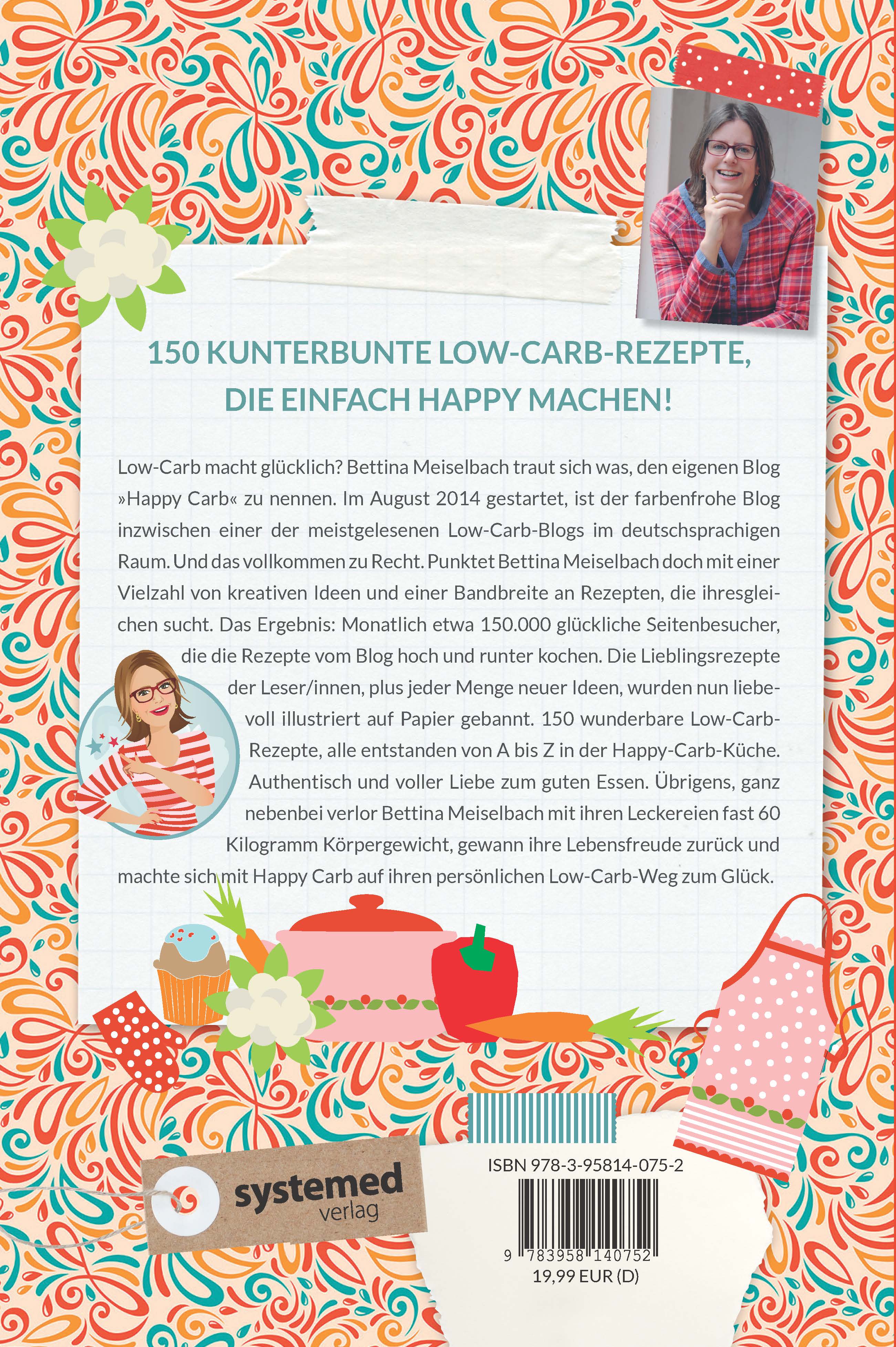 Rückseitencover Happy Carb: Meine liebsten Low-Carb-Rezepte