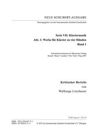 Vorderes Coverbild Neue Schubert-Ausgabe. Kritische Berichte / Werke für Klavier zu vier Händen I