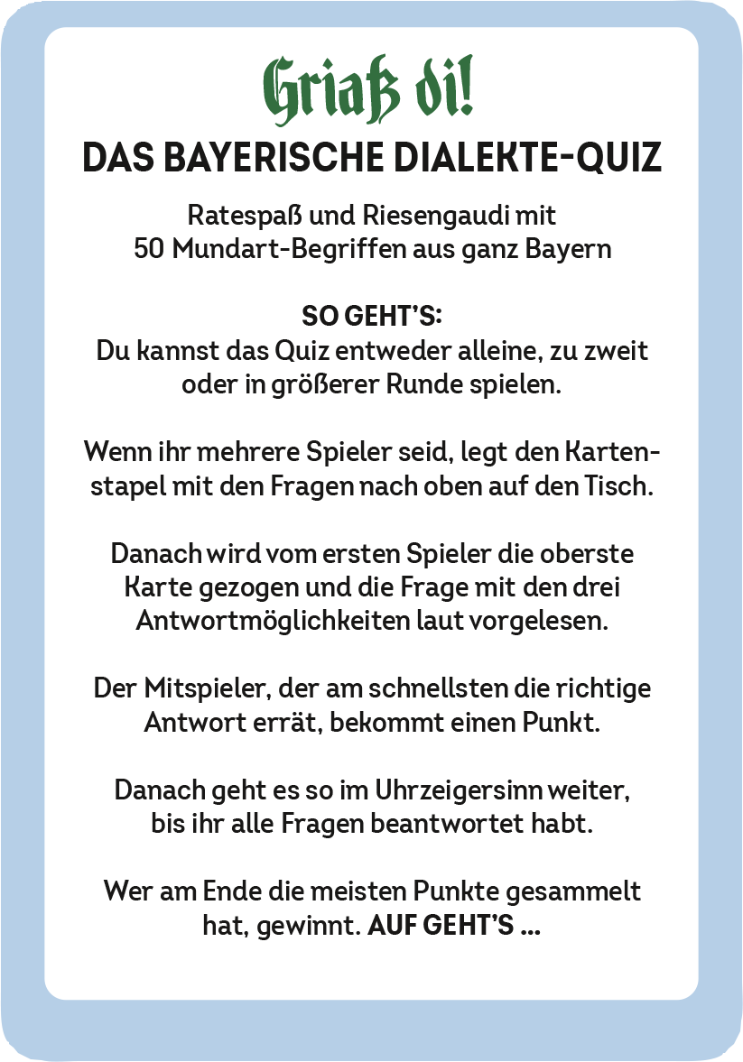 Beispielinhalt (Bild) Griaß di! Das bayerische Dialekte-Quiz