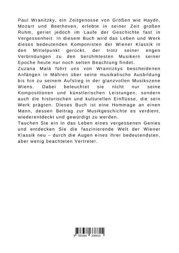 Rückseitencover Paul Wranitzky: Der vergessene Meister der Wiener Klassik