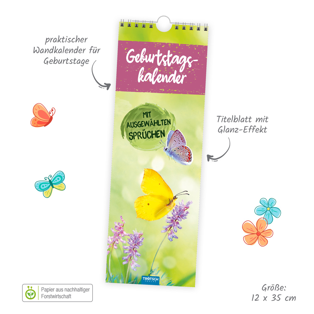 Beispielinhalt (Bild) Trötsch Wandkalender Geburtstagskalender mit ausgewählten Sprüchen