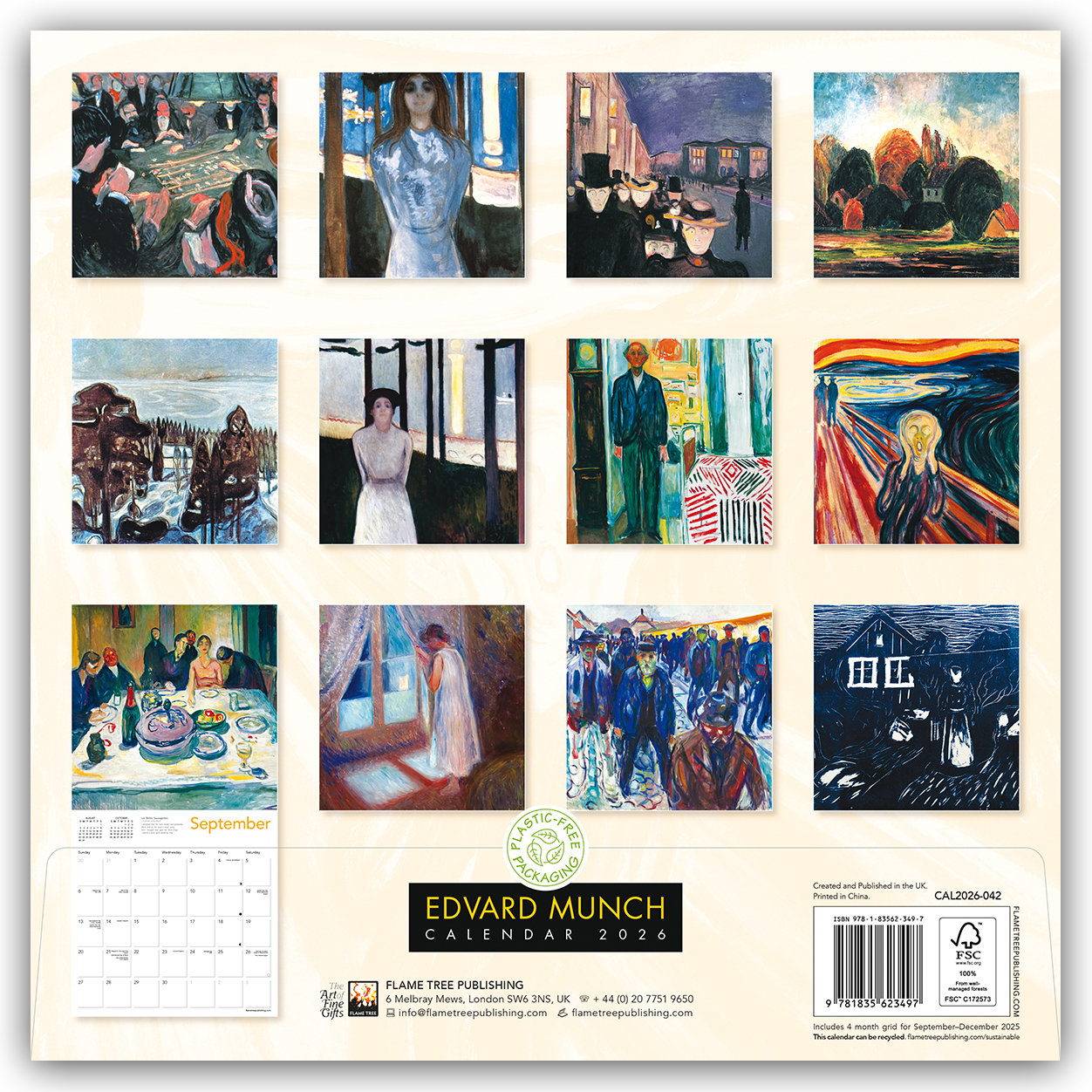 Rückseitencover Edvard Munch 2026 – Original Flame Tree Publishing-Kalender [Kalender]