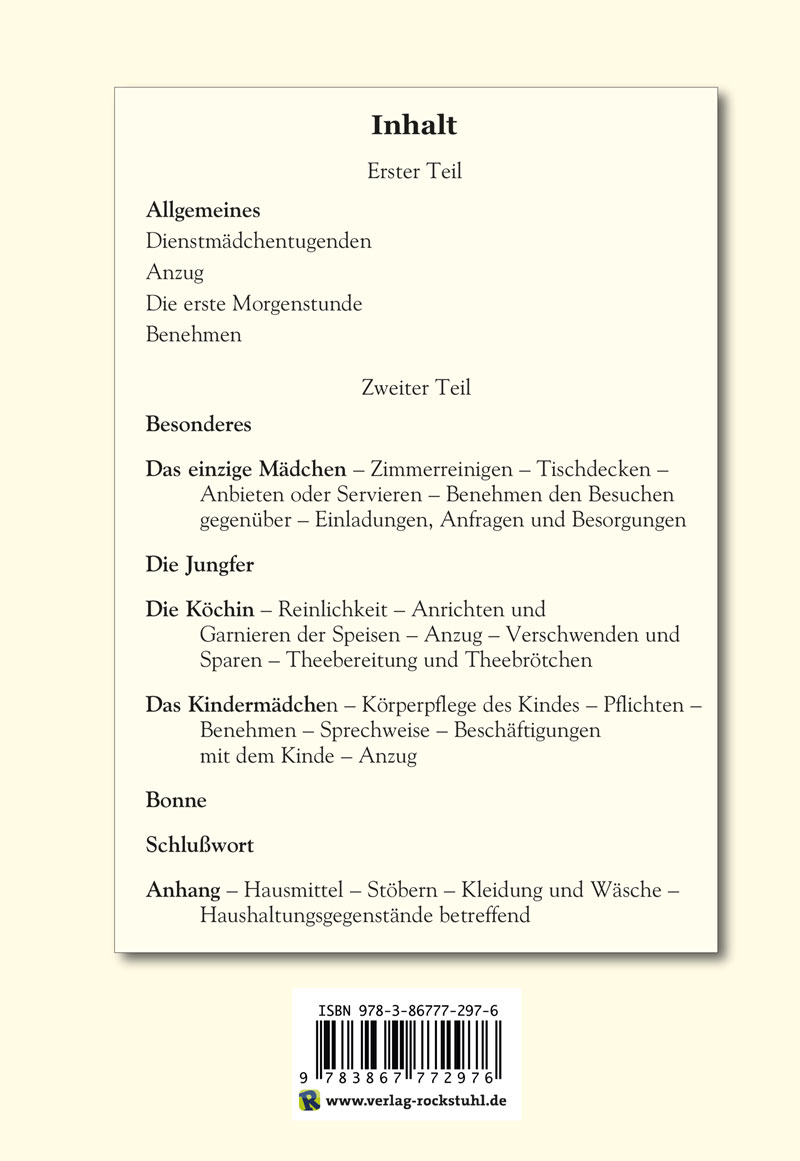 Rückseitencover Das feine Dienstmädchen wie es sein soll. 1892