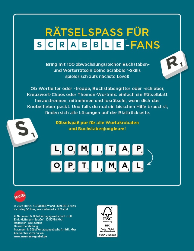 Rückseitencover Scrabble™-Rätselblock "to go"