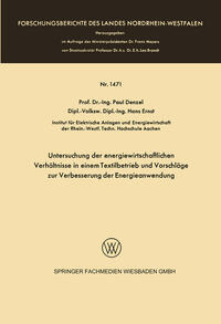 Vorderes Coverbild Untersuchung der energiewirtschaftlichen Verhältnisse in einem Textilbetrieb und Vorschläge zur Verbesserung der Energieanwendung
