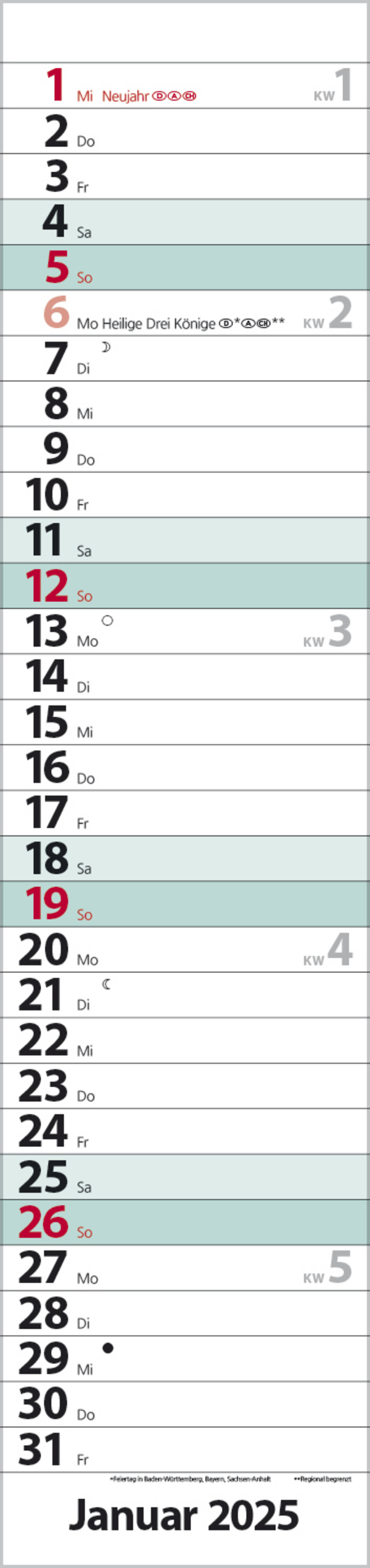 Beispielinhalt (Bild) Streifenplaner Compact Türkis 2025