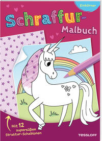 Vorderes Coverbild Schraffur-Malbuch. Einhörner