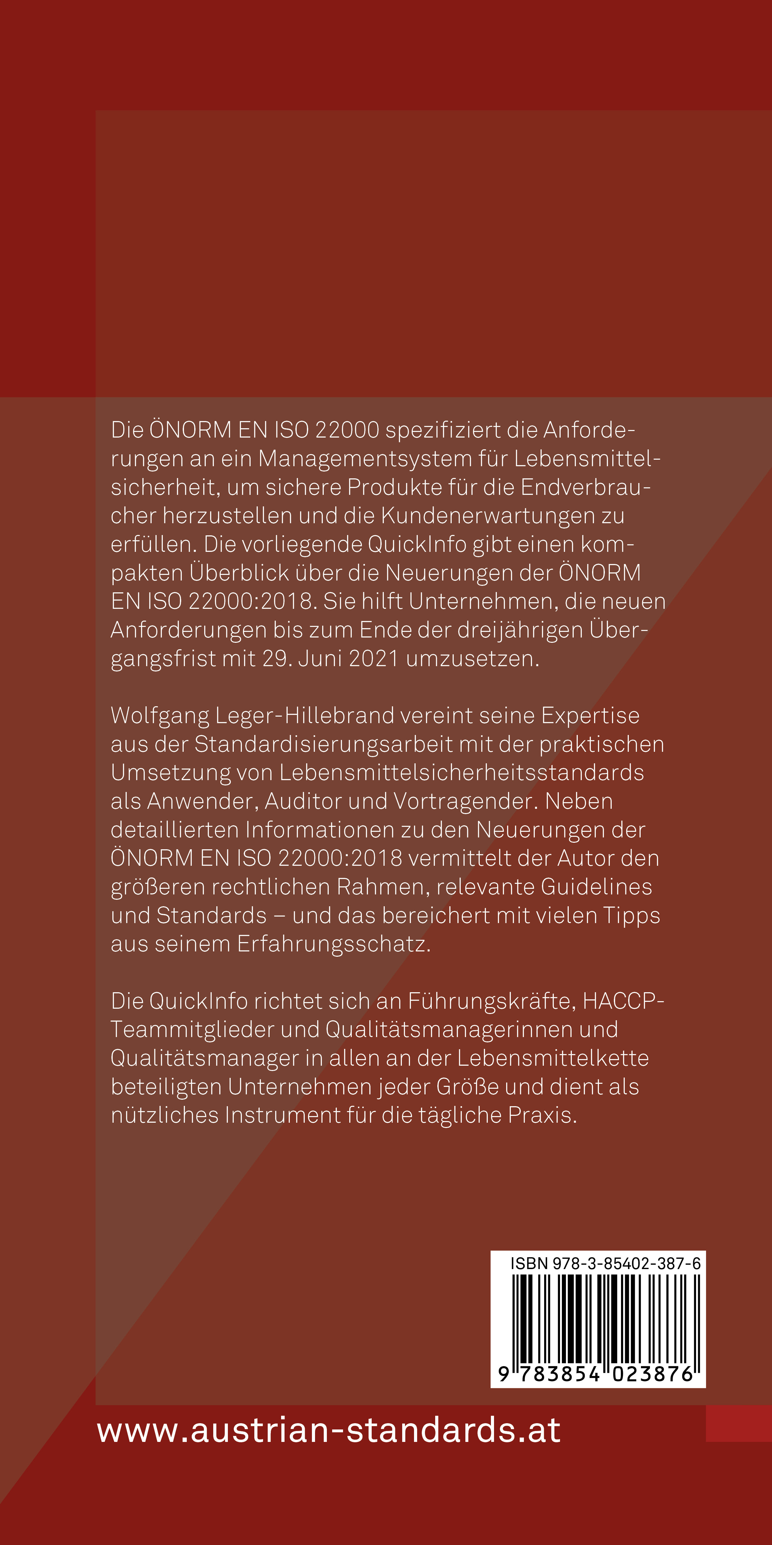 Rückseitencover Lebensmittelsicherheit ISO 22000:2018
