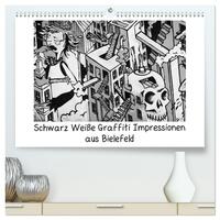 Vorderes Coverbild Schwarz Weiße Graffiti Impressionen aus Bielefeld (hochwertiger Premium Wandkalender 2025 DIN A2 quer), Kunstdruck in Hochglanz