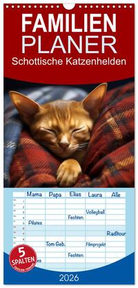 Vorderes Coverbild Familienplaner 2026 - Schottische Katzenhelden mit 5 Spalten (Wandkalender, 21 x 45 cm) CALVENDO