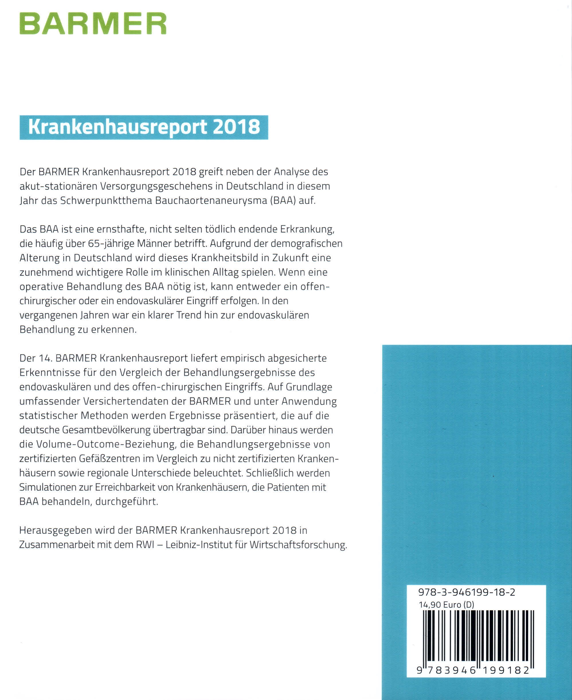 Rückseitencover BARMER Krankenhausreport 2018