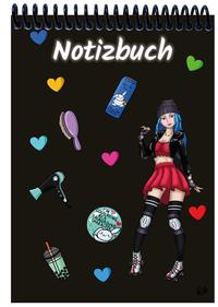 Vorderes Coverbild A 4 Notizblock Manga Enora, schwarz, kariert